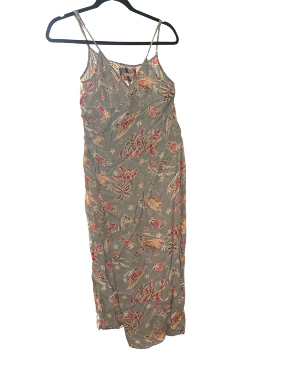 Reformation Blue Tropical Print Wrap Midi Dress Silk Feel Slip Dress Boho Resort - Picture 3 of 11
